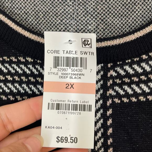 NEW Charter Club Sweater Women's Plus Size 2X Black Metallic Plaid Pullover - Picture 9 of 9